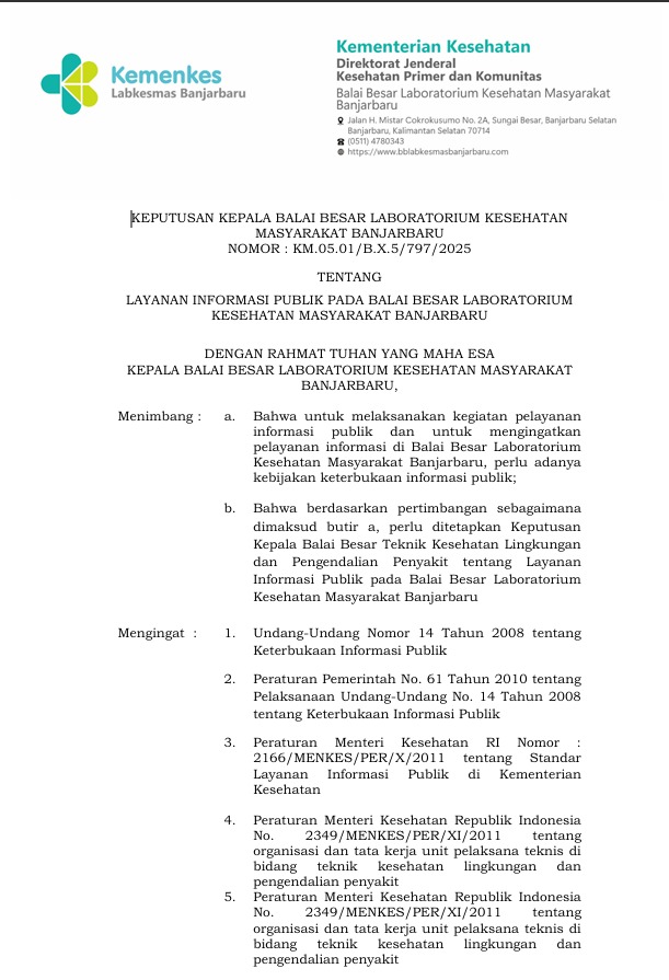 Pratinjau halaman pertama SK Layanan Informasi